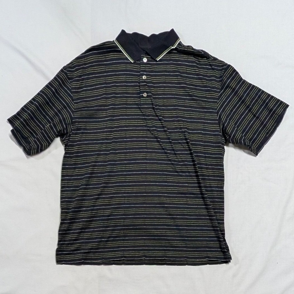 Ping Collection Mercerized Pima Cotton Striped Golf Polo Shirt Black Mens Large
